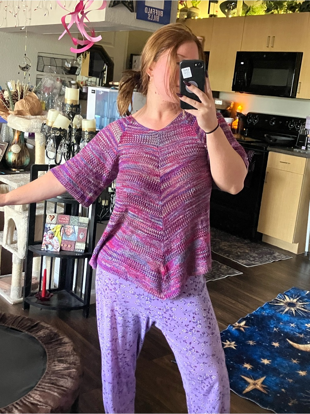 Faded Glory Purple & Pink Knit V-Neck Sweater